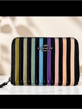 Coach Small Ombré Quilted Zip-Around Black/Multi Color Wallet